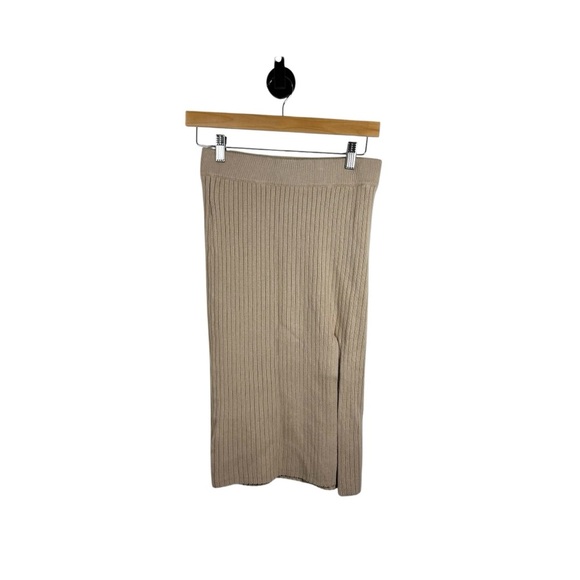 Abercrombie & Fitch Women’s Rib Knit Side Slit Midi Skirt Beige Size XS - Picture 1 of 8